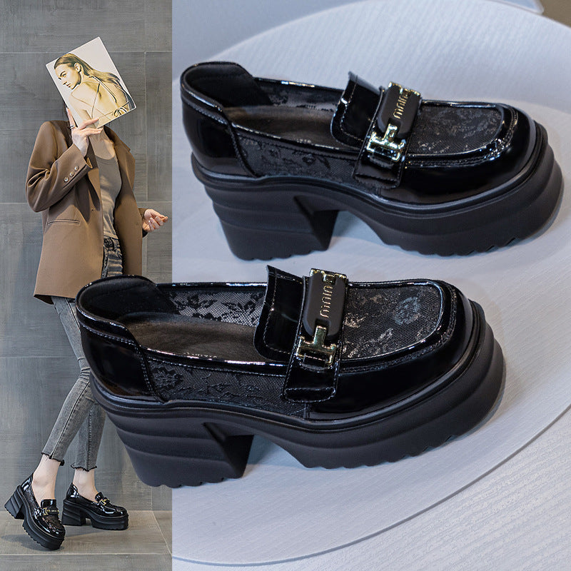 Women's Breathable British Style Slip-on Platform Thick Bottom Summer Leather Shoes