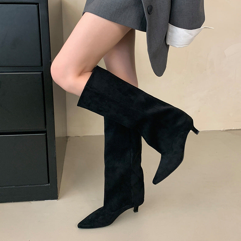 Elegant Bottom Pointed Toe High Leg Comfortable Solid Women's Leather Boots