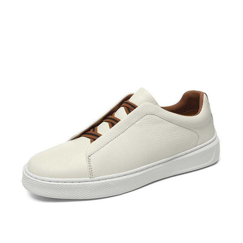 Men's Slip-on First Layer Cowhide Elastic Band Men's Board Shoes