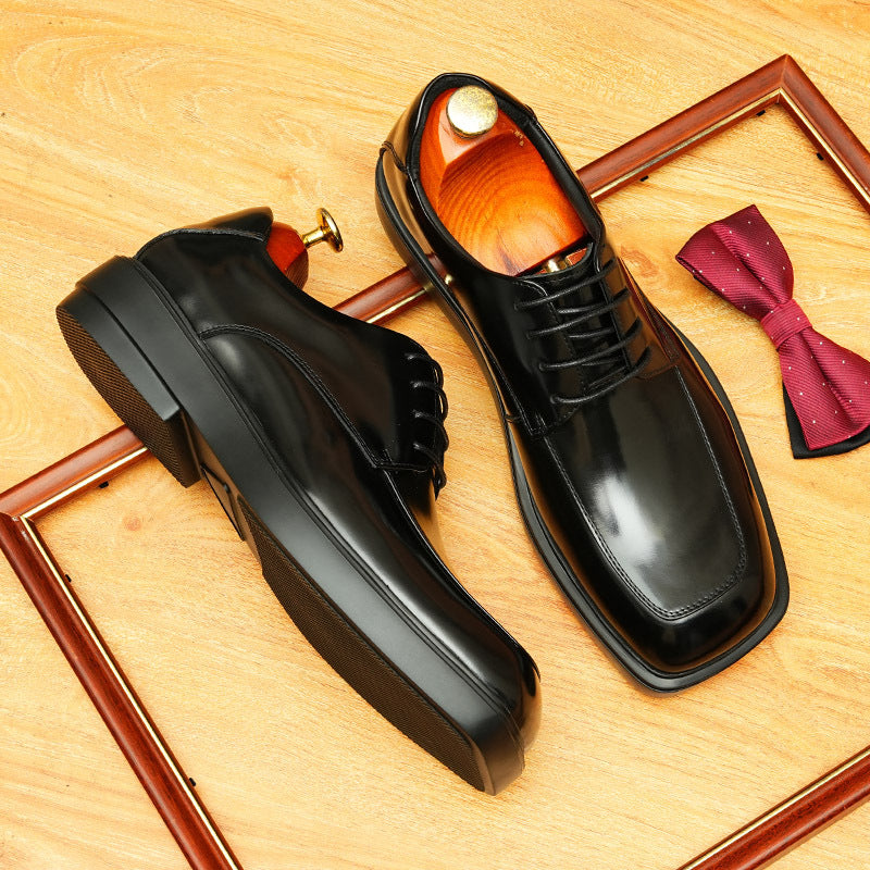 Men's British Style Bright Breathable Retro Cowhide Men's Business Leather Shoes