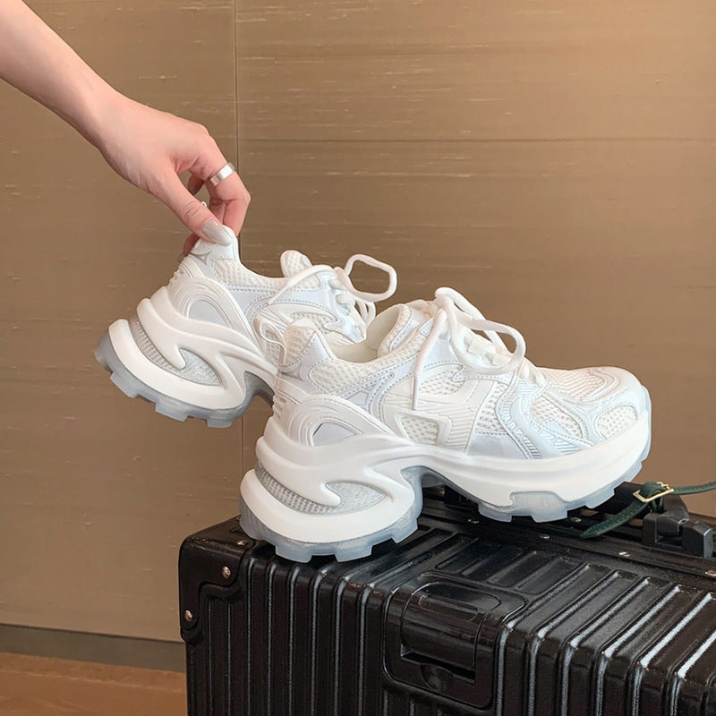 Women's Su Temperament Sier White Mesh Height Increasing Breathable Platform Women's Sports Shoes