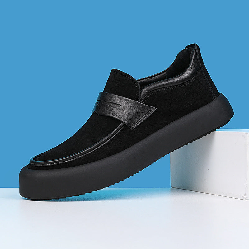Men's Genuine Autumn One Pedal Black Suede Slippers