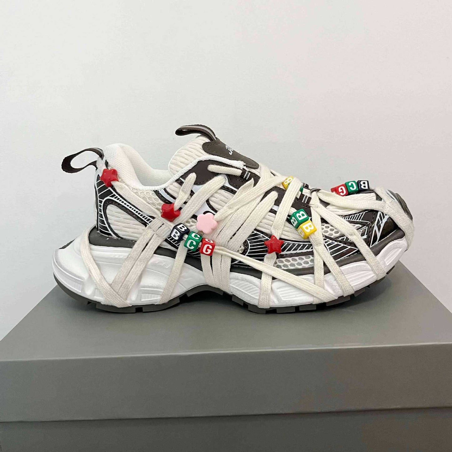 Spring Retro Dad Colorful Flower Beaded Sneakers
