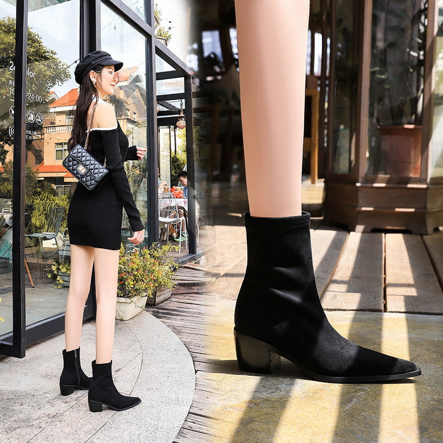 Women's Simple Knight Sexy Nightclubs Thinner Chunky Women's Leather Boots
