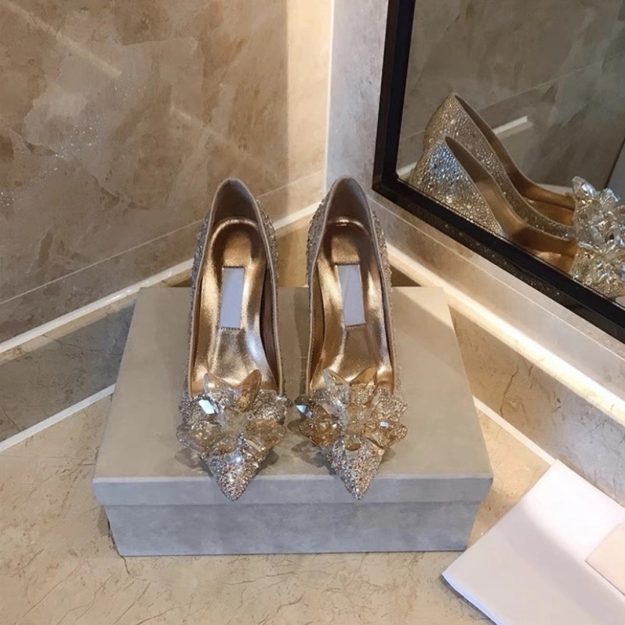Women's French Wedding Bridal Main Dress Princess Crystal Rhinestone High Heels