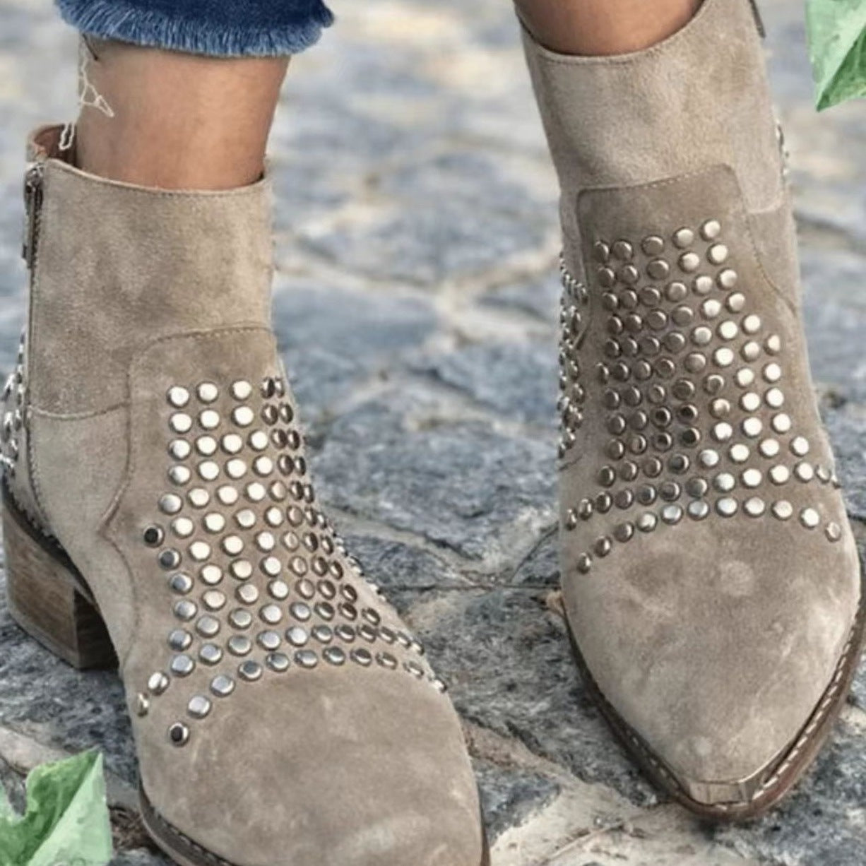 Women's Retro Side Zipper Thick Sequined Rhinestone Heels