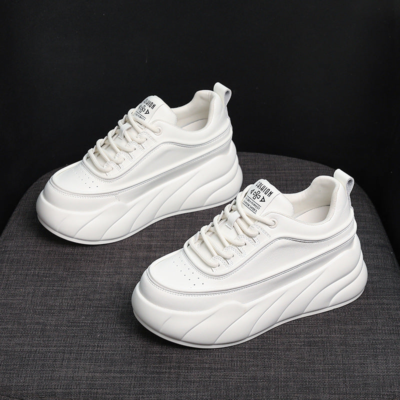 Women's Platform White Korean Genuine Elevator Casual Shoes