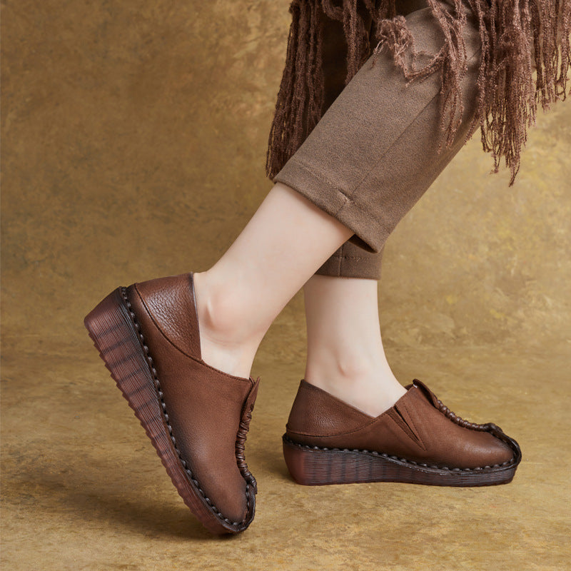 Vintage Genuine Soft Bottom Wedge Platform Flat-heeled Women's Casual Shoes
