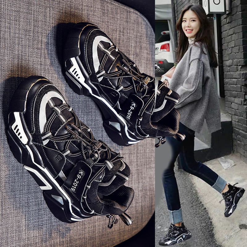 Female Fleece-lined Tide Muffin Korean Black Sneakers