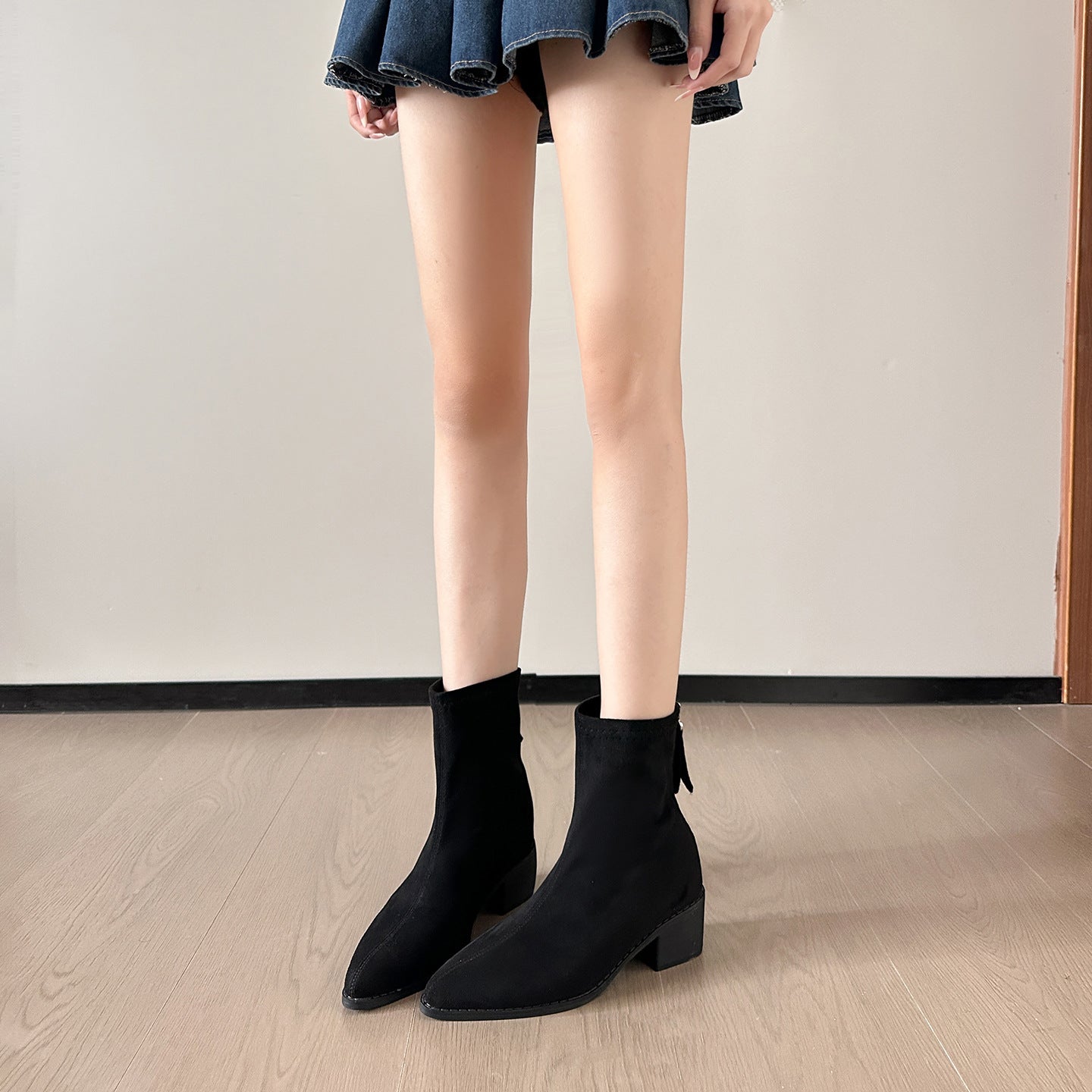 Women's High Martin Small French Style Skinny Suede Chunky Short For Women's Leather Boots