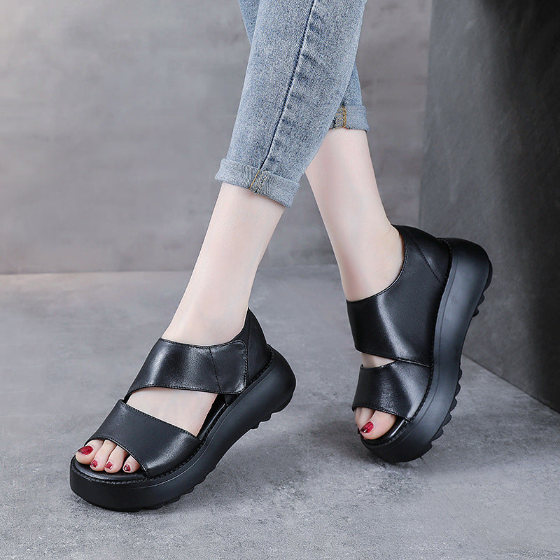 Women's Top Layer Cowhide Fish Mouth Summer Sandals