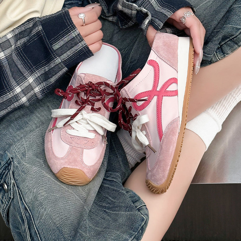 Women's Increasing Insole Closed Toe Half Outer Wear Slip-on Lazy Moral Women's Casual Shoes