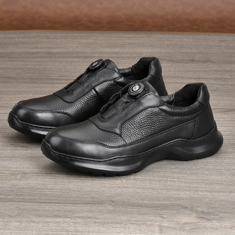 Men's Versatile Button Automatic Buckle Commute Leisure Thick Men's Casual Leather Shoes