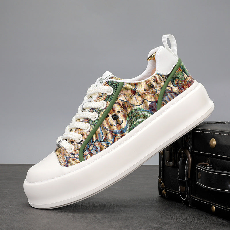 Men's Spring Chinese Style Breathable Plaid Lace Canvas Shoes