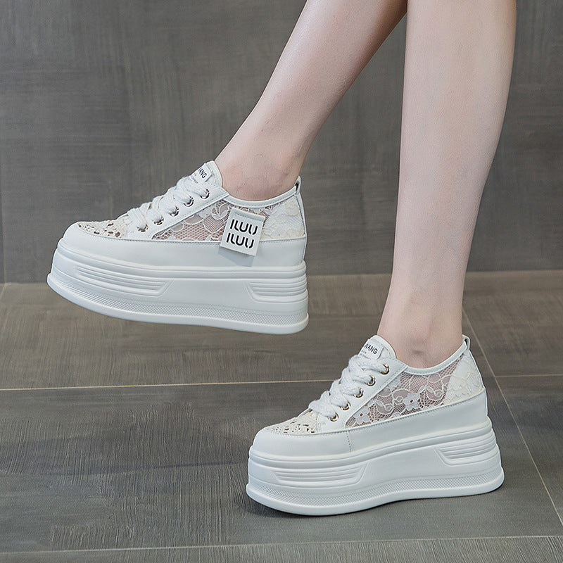 Women's Breathable Comfortable Mesh Surface White Summer Increased Women's Casual Shoes