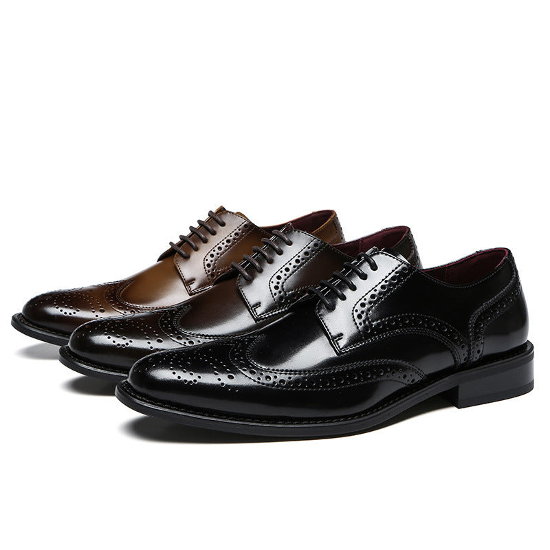 Men's Business Genuine Brogue Cowhide British Style Leather Shoes