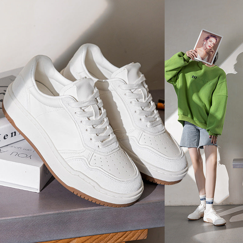 Women's Washed Horse White Autumn Sheepskin Couple Genuine Sneakers