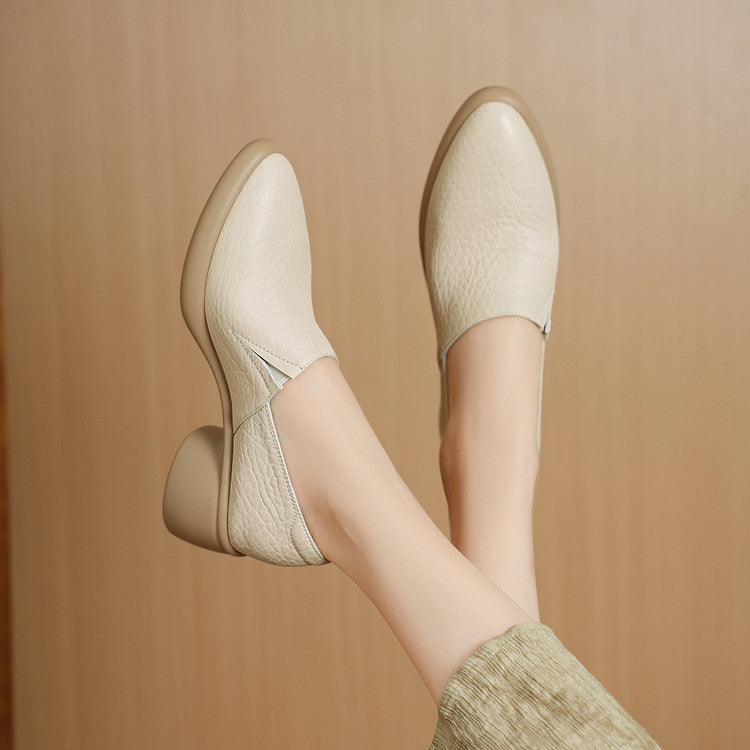 Women's Style Genuine Chunky Deep Mouth Soft Bottom Wild Mid Women's Fashion Shoes