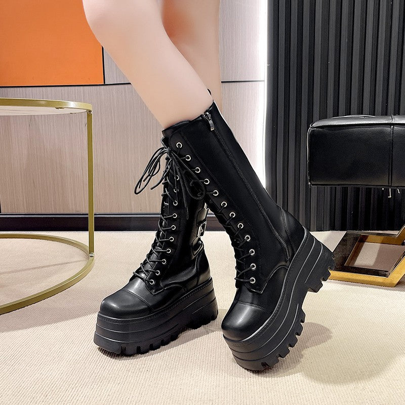 Women's Size Platform Martin Round Head Ankle Small British Style Women's Leather Boots