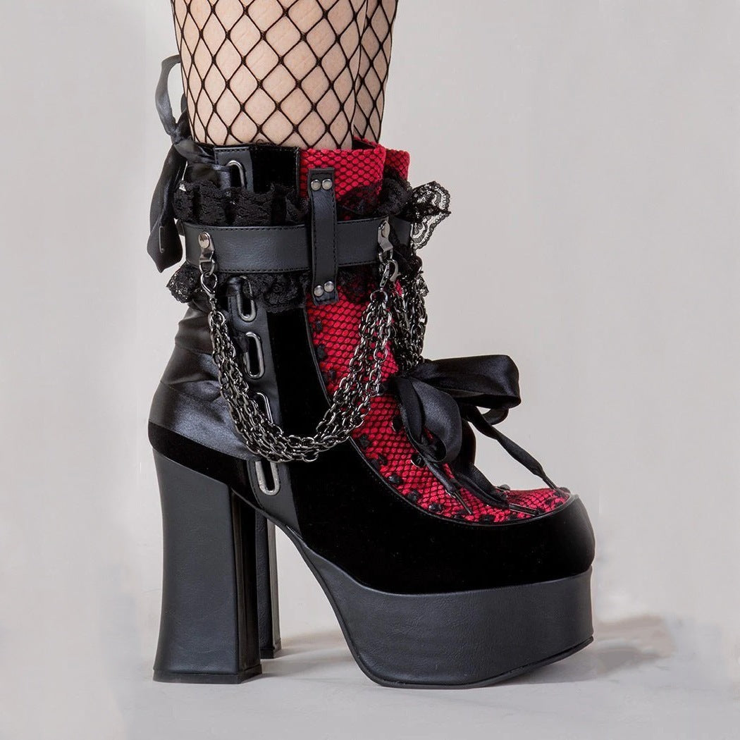 Women's Gothic Retro Chunky Platform Plus Size Women's Leather Boots
