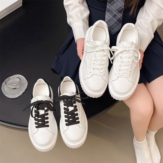 Women's Layer Cowhide Platform White Spring Sports Women's Casual Shoes