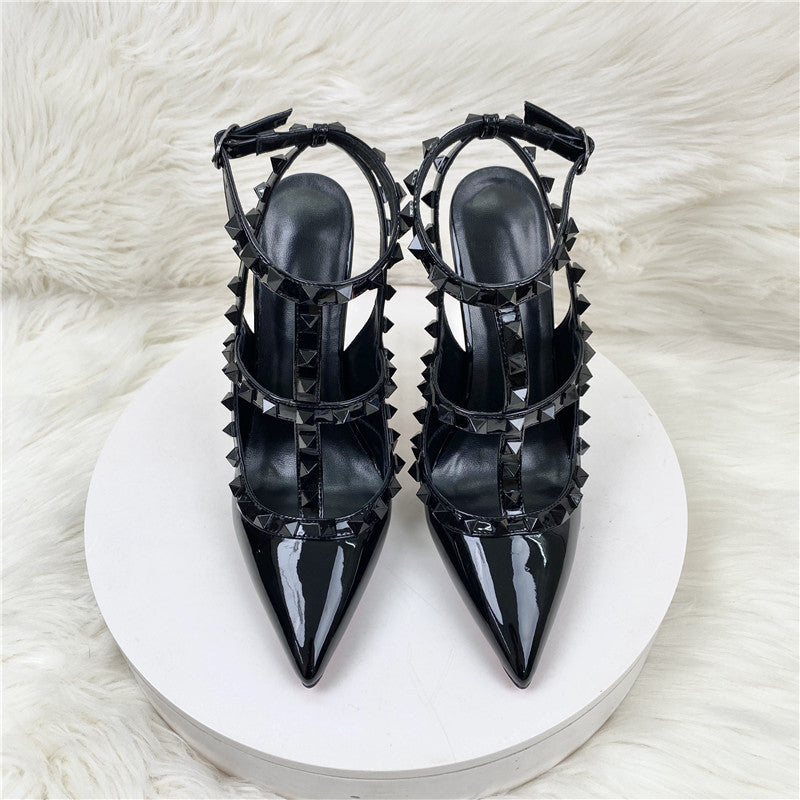 Women's Rivet Pointed Toe Sexy Stiletto Tangerine High Heeled Sandals