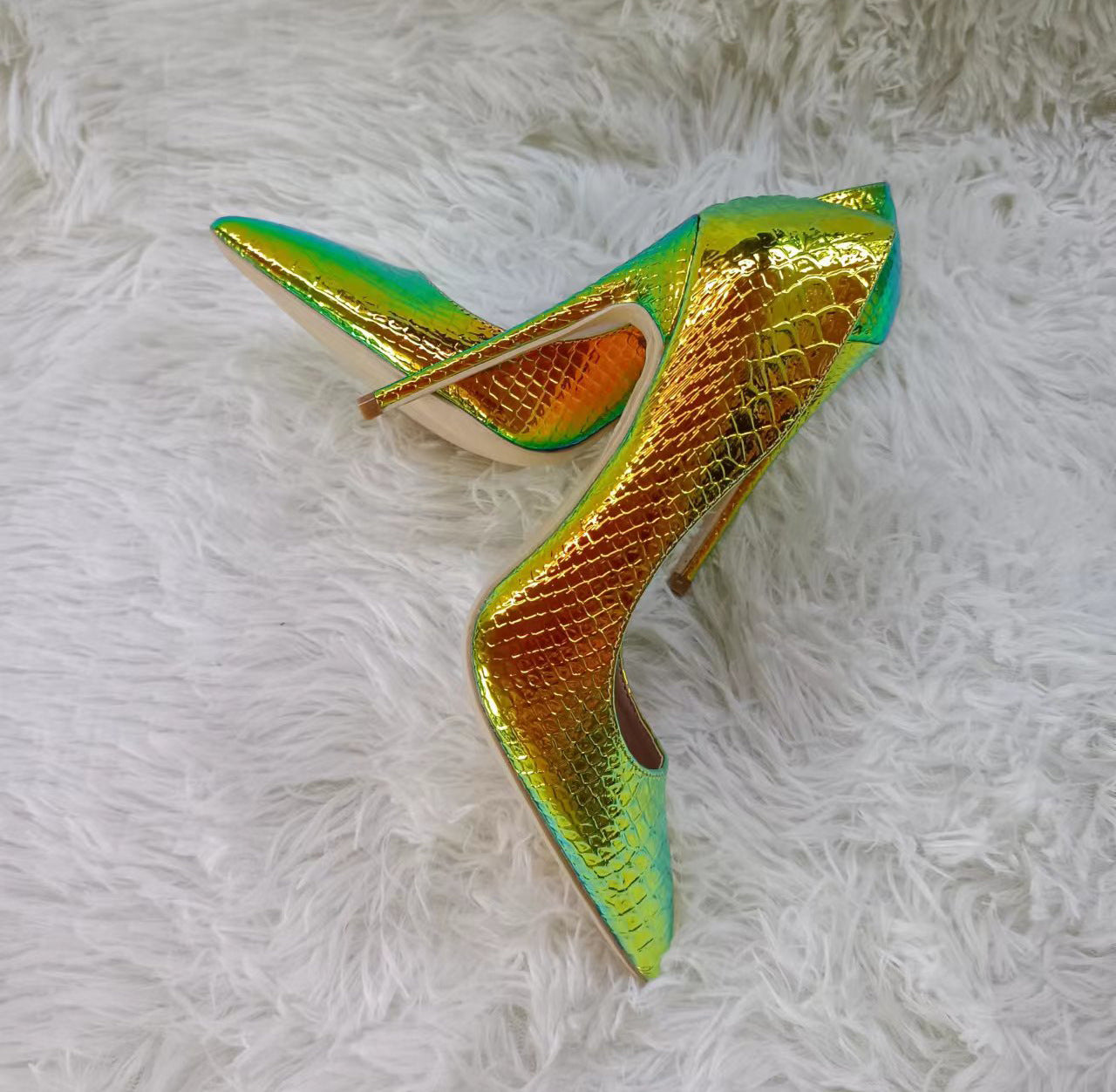 Women's Serpentine Green Pointed High Stiletto Sexy Women's Fashion Shoes