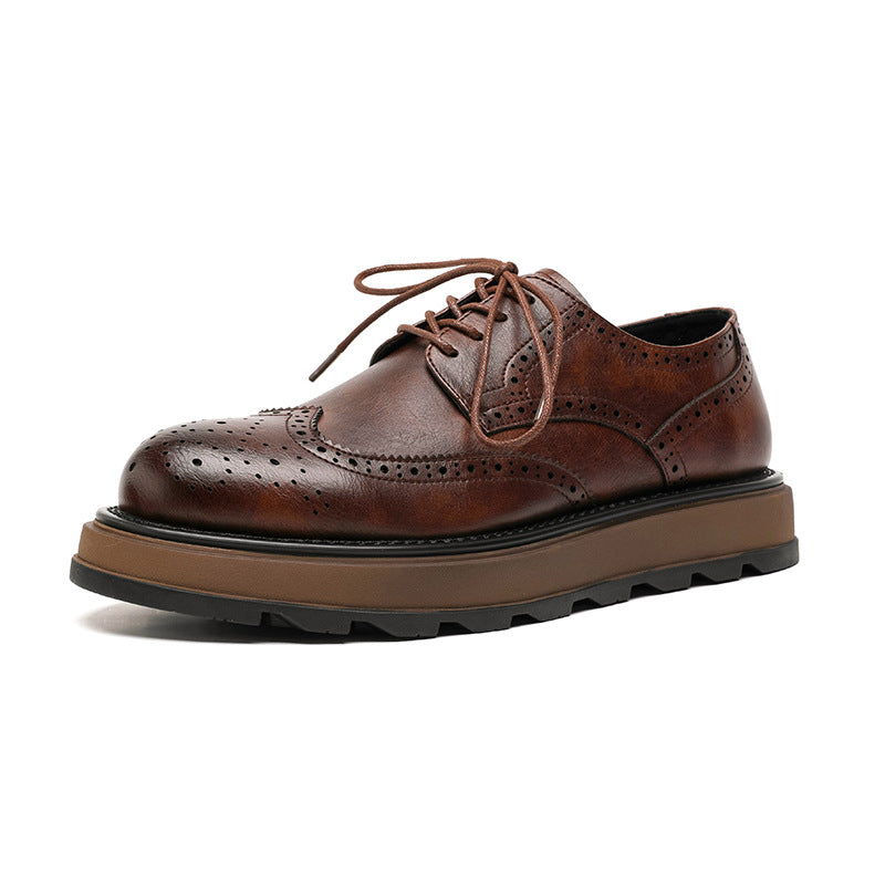 Korean Style Fashionable Platform Pumps Brogue Men's Casual Leather Shoes