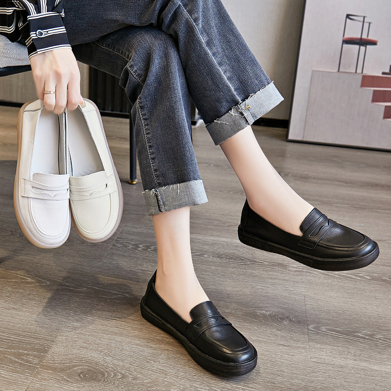 Women's & Men's Genuine White Pumps Flat Round Toe Casual Shoes