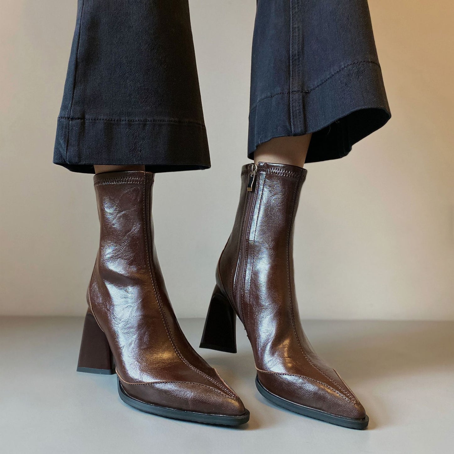 Women's Toe Soft Skinny High Short Side Zipper Elegant Women's Leather Boots