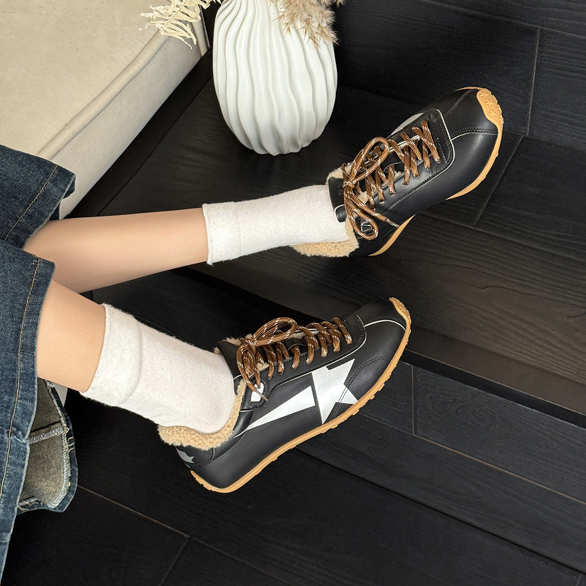 Women's Genuine Horse Fur Leopard Print With Veet German Training Retro Women's Casual Shoes