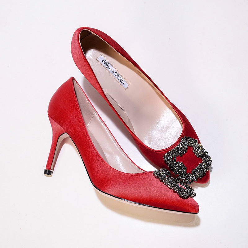 Women's Buckle Pointed Toe Pumps Snowflake Rhinestone Women's Shoes