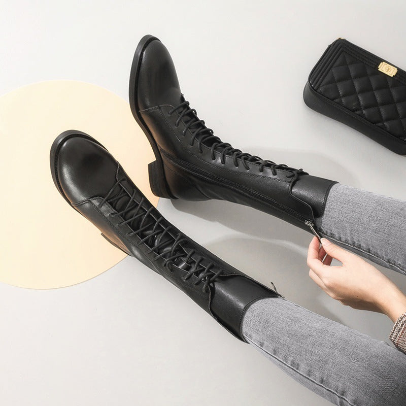 Martin Female British Style White Ankle Boots