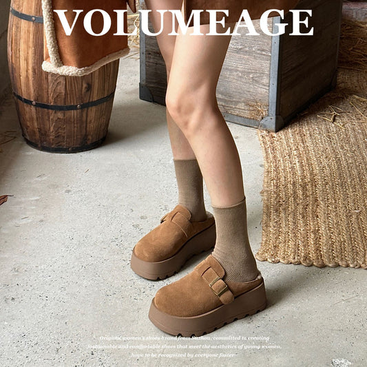 Women's Cowhide Fluffy Outer Wear Winter Fleece-lined Slippers