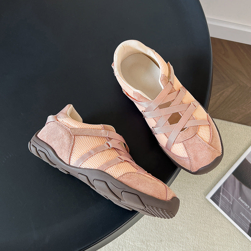 Women's Su Korean Style Cross Strap Mechanical Ballet Training Mary Jane Women's Casual Shoes