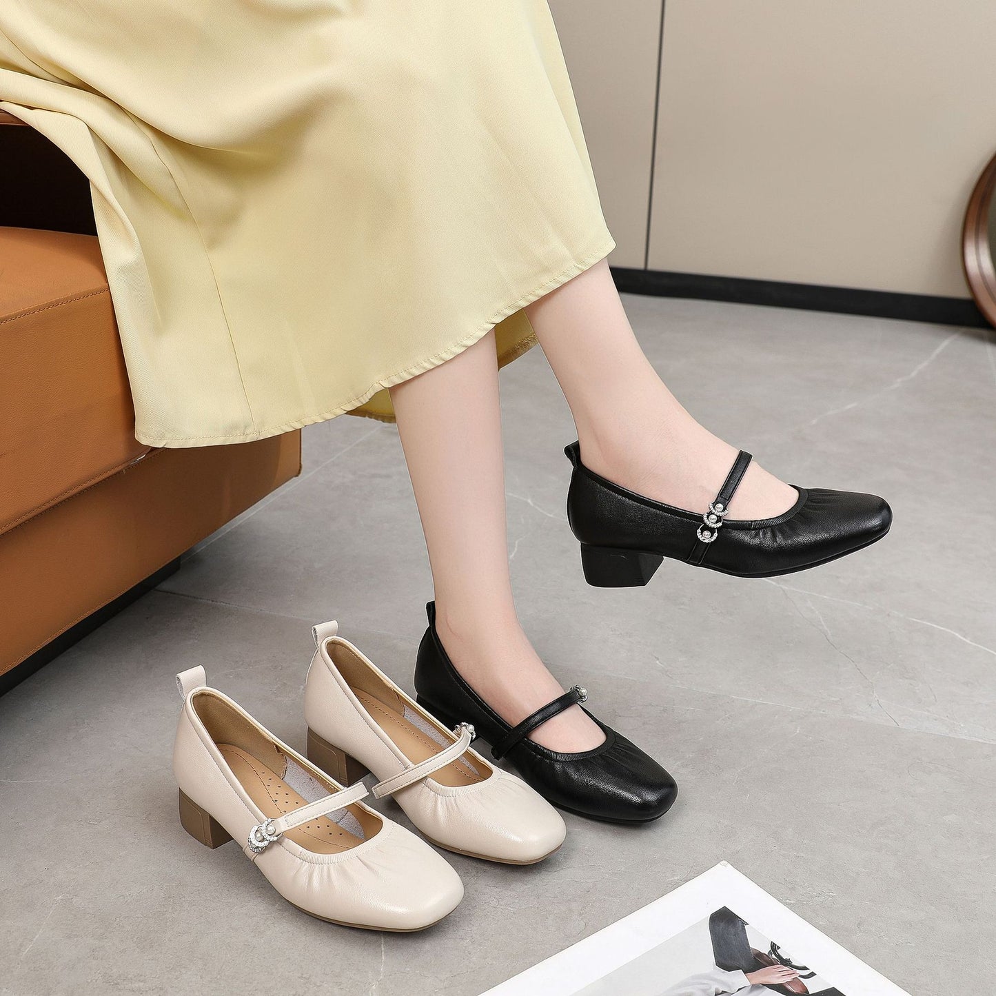 Women's Authentic Mary Jane Spring Short Chunky Square Women's Casual Shoes
