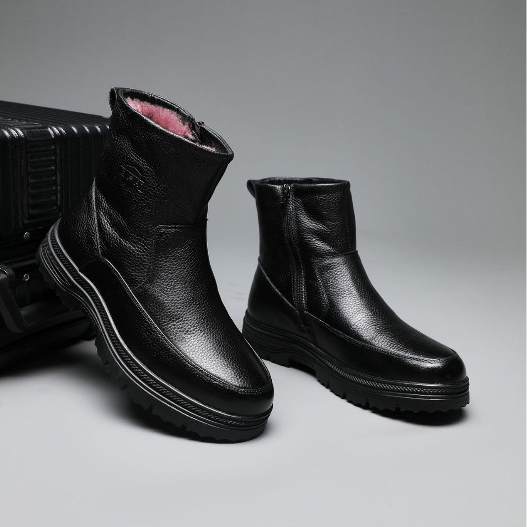 Men's Winter Thick-soled Martin Black Versatile Fleece-lined Snow Boots