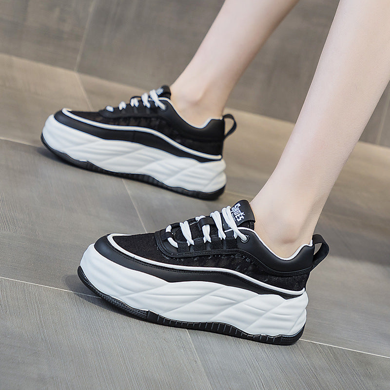 Women's Mesh Spring Dad French Round Head Thick Bottom Height Casual Shoes