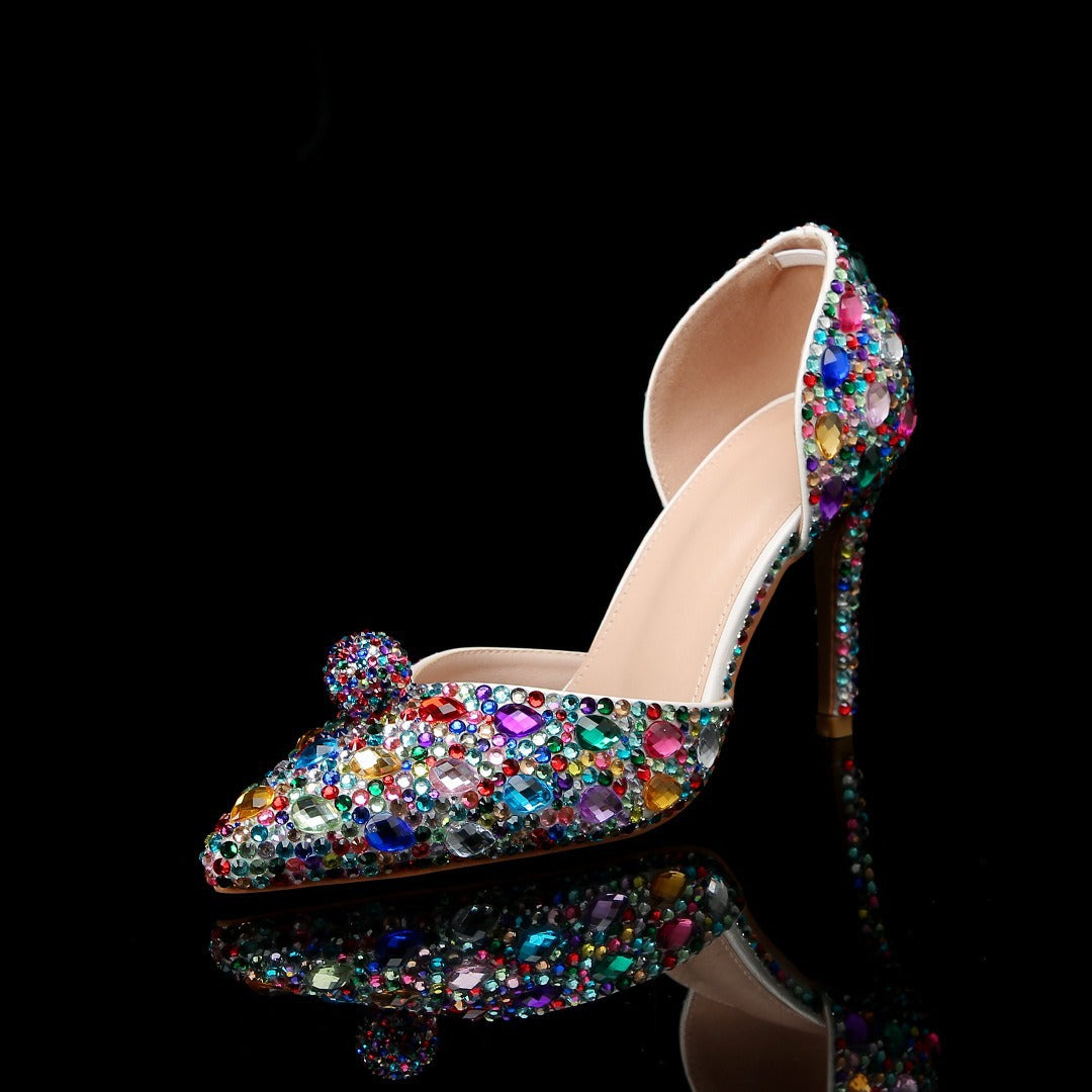 Toe Floral High Low-cut Slip-on Plus Size Rhinestone Bridal Women's Fashion Shoes