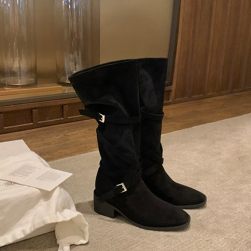 Large Long Leg Tip Round Head Cross With Thick High Boots