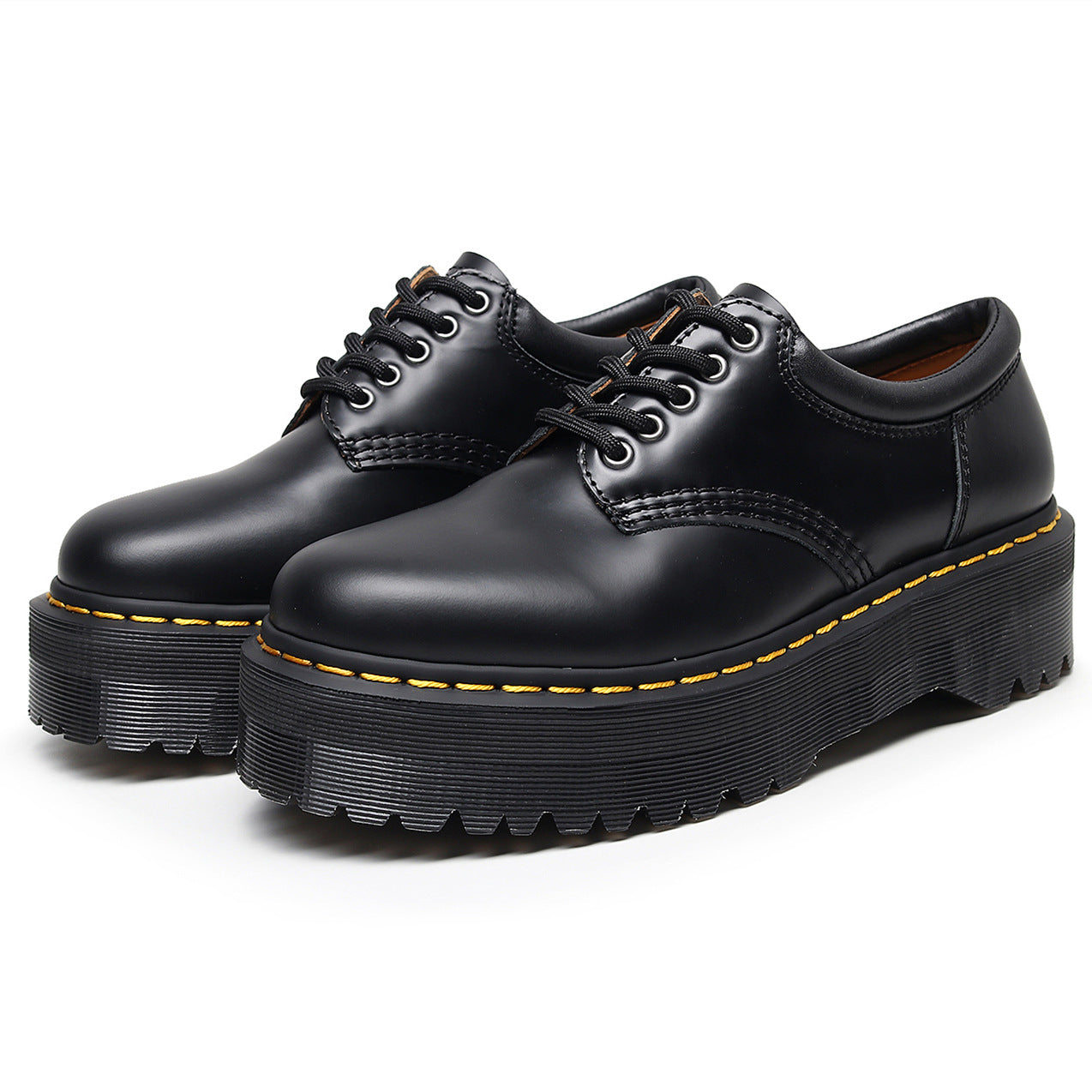 Women's Thick-soled Punk Low-cut Genuine British Round Head Leisure Men's Casual Leather Shoes