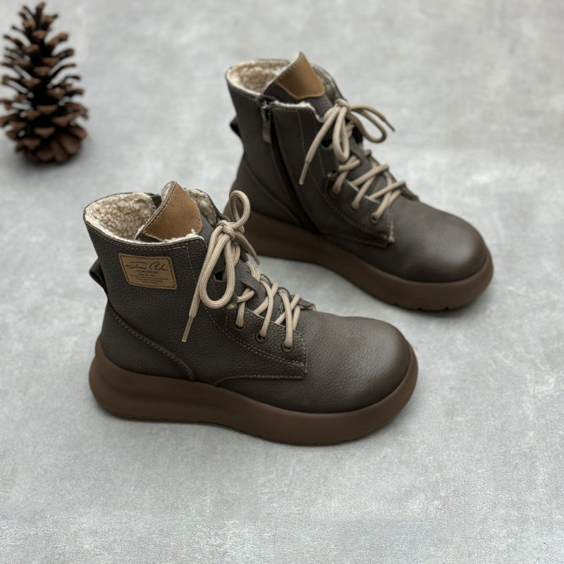 Women's Handmade Thick-soled Martin Retro Artistic Round Toe Side Zip Women's Leather Boots