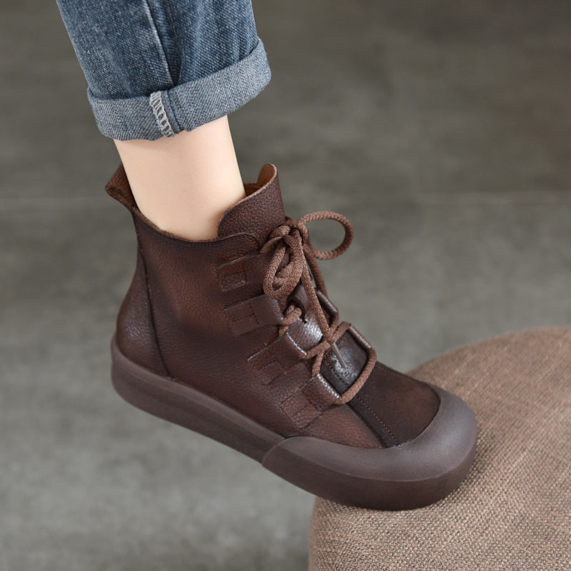 Women's Layer Cowhide Short Mid Martin Roman Boots