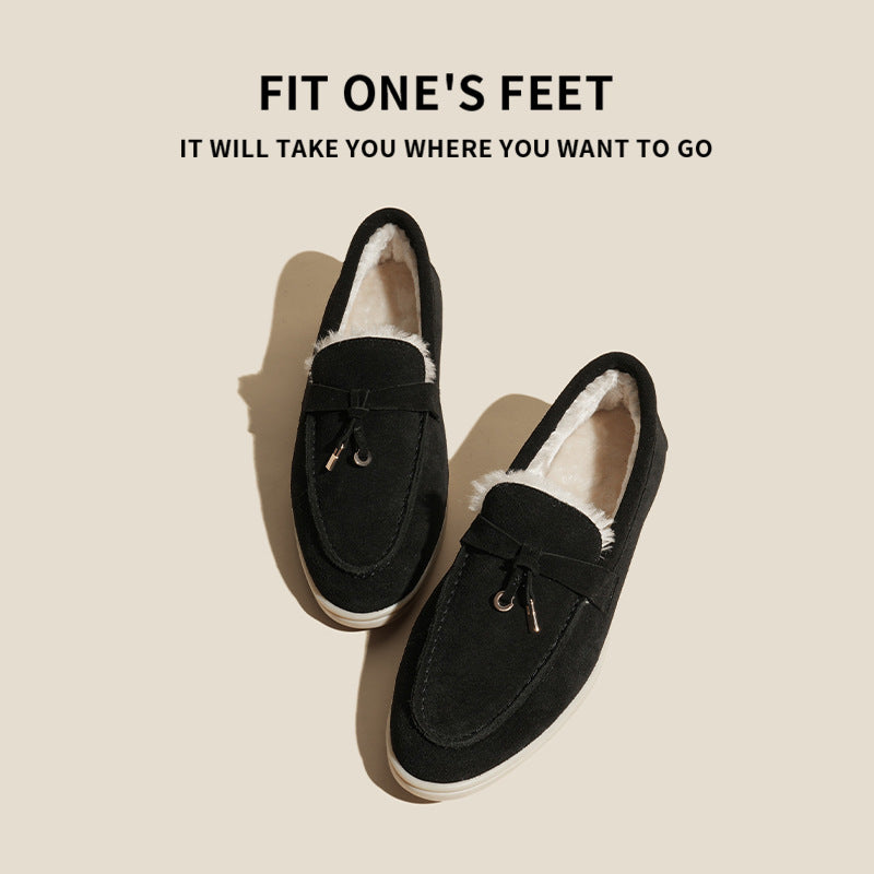 Women's One Pedal Flat Tassel Lazybone Veet Padded Loafers