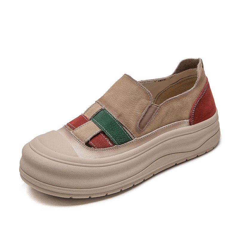 Women's Style Retro Color Matching Platform Slip-on Casual Shoes