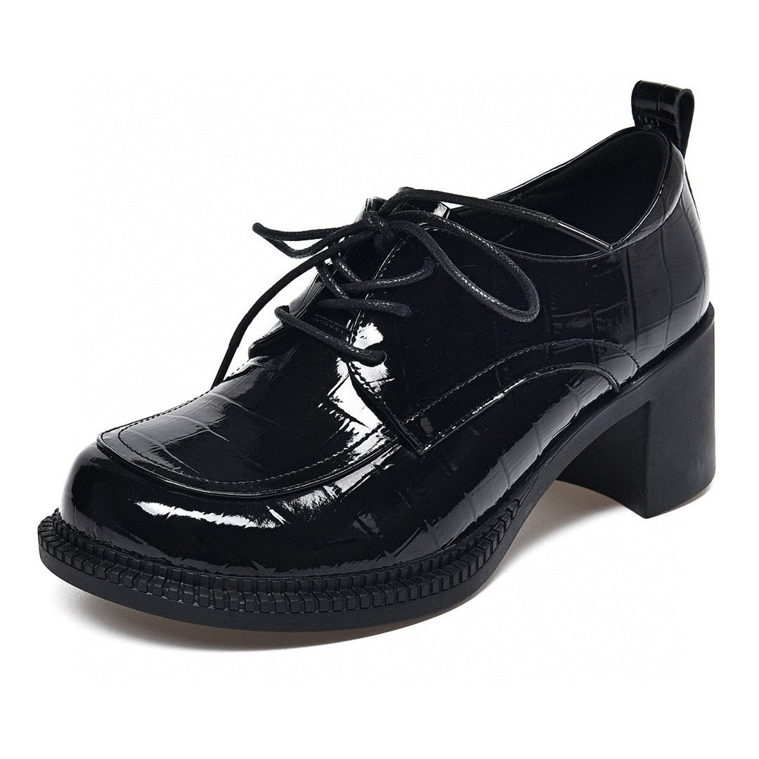 Women's British Style Patent Cowhide Chunky Spring Women's Shoes