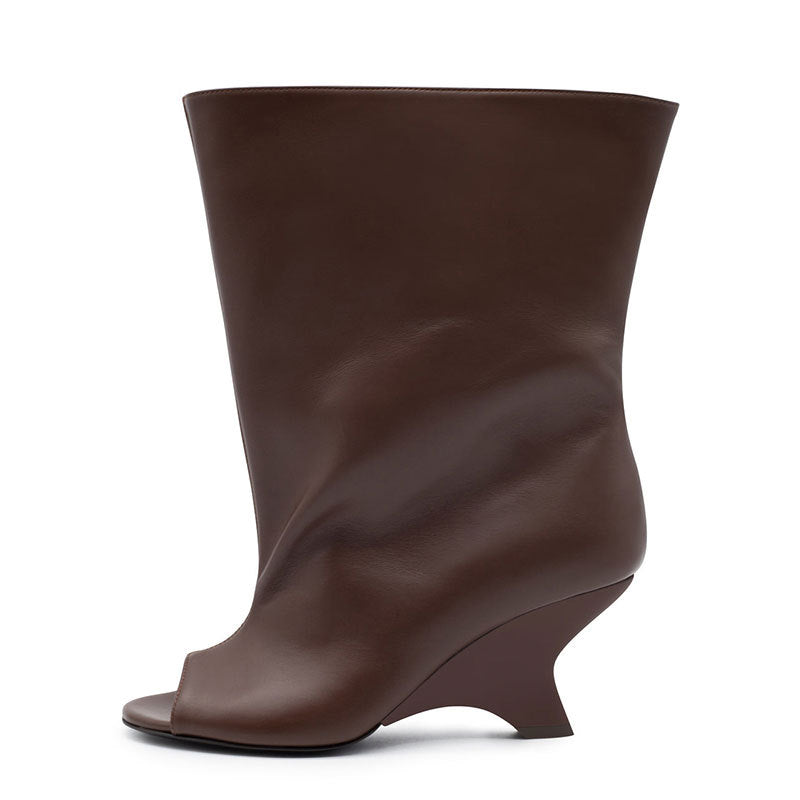 Women's Design Peep Toe Shaped Wedge Fashion Women's Leather Boots