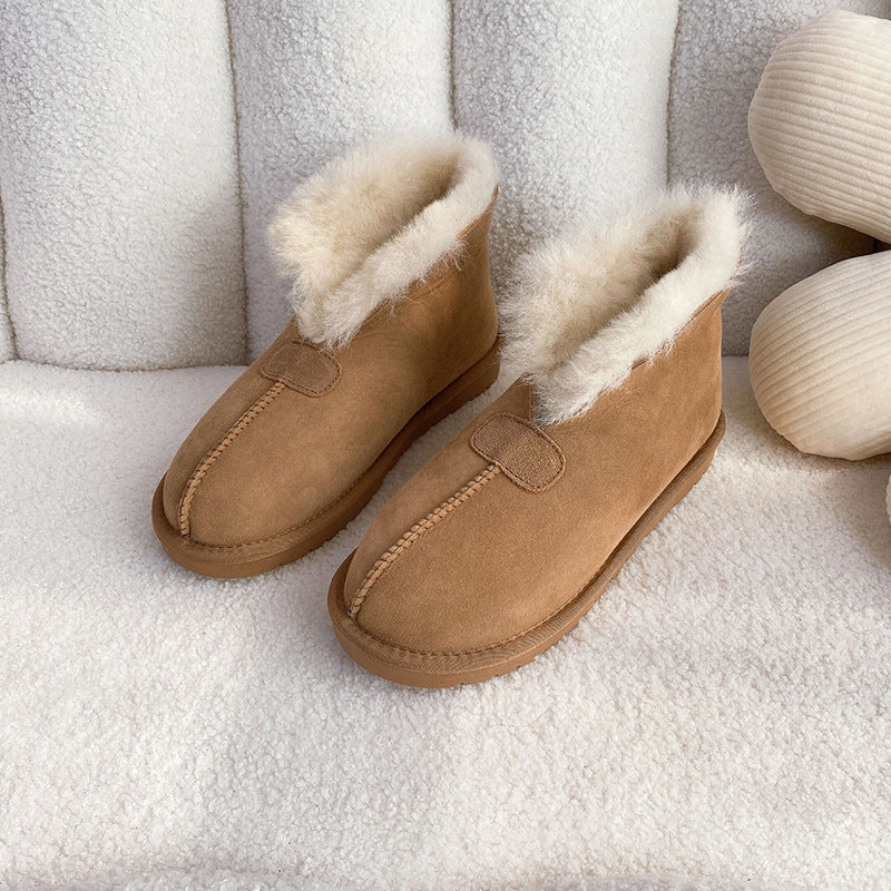 Women's Fur Thick Sheepskin Winter Warm Flanging Snow Boots
