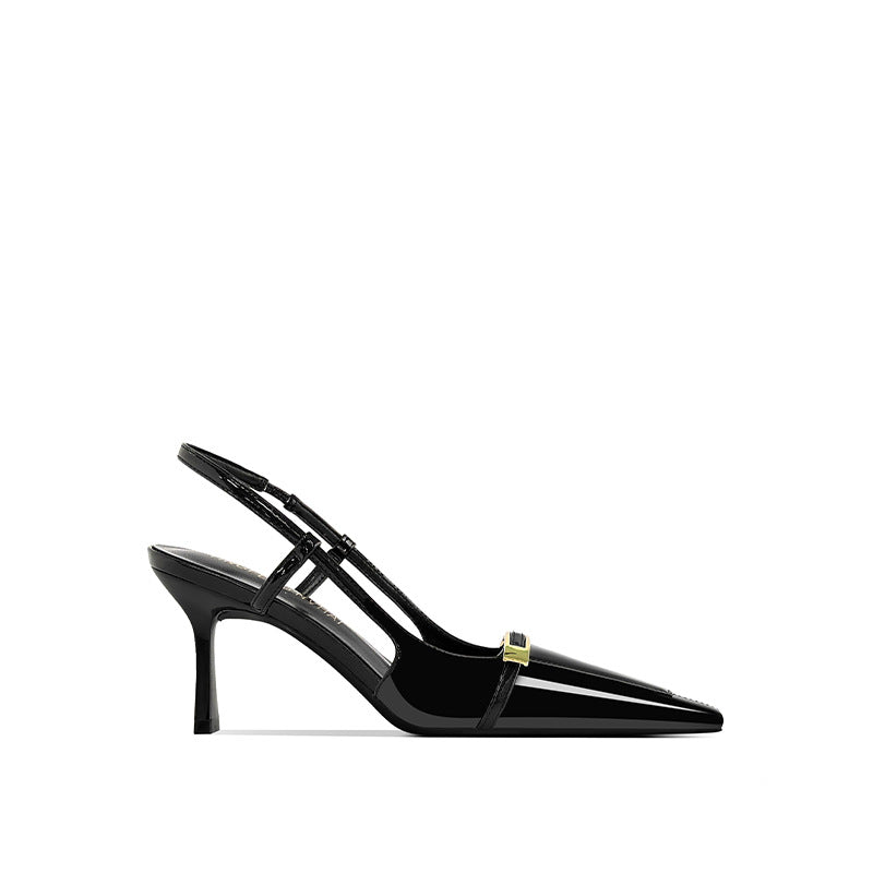 Women's Buckle Square Head Stiletto Patent Sexy Back High Heeled Sandals