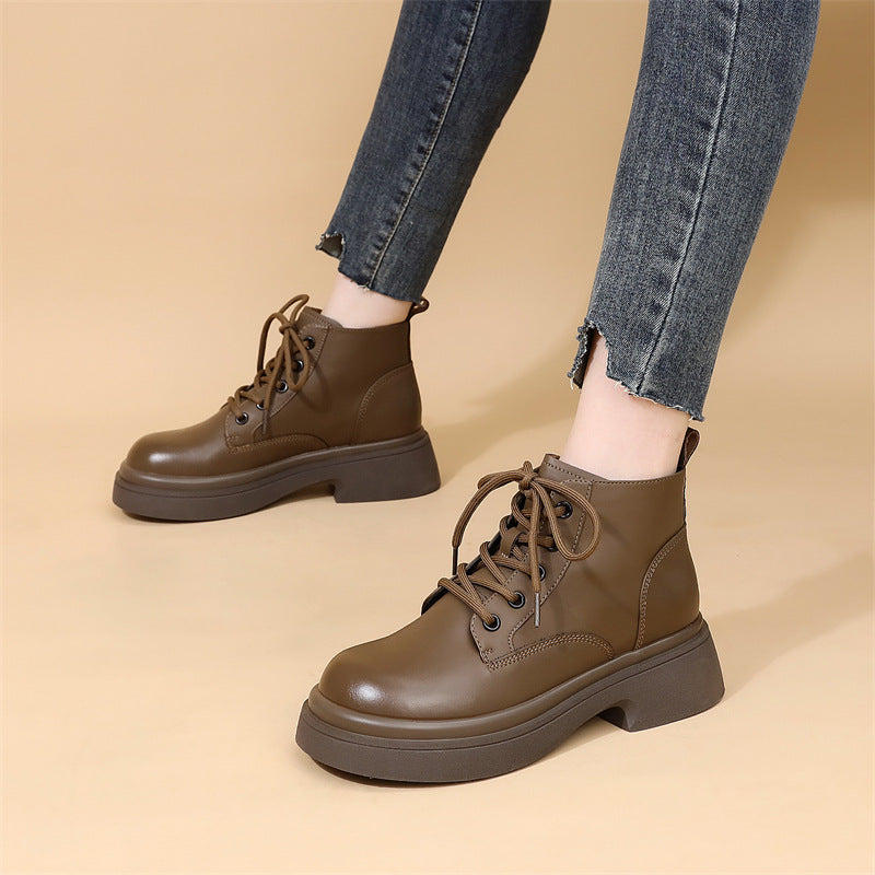 Women's Genuine Platform Martin Soft Bottom British Style Fried Street Boots